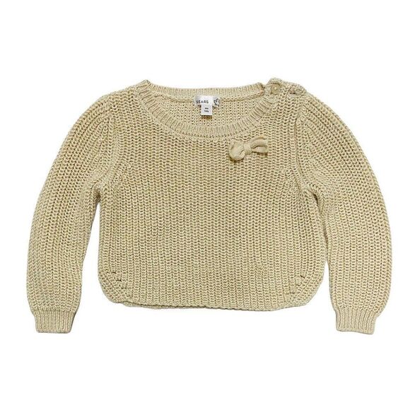SPARKLY Gold Knit Creme Boxy Cut Sweater - Picture 1 of 3